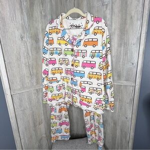 P.J.Salvage flannel Pajama Set Vintage Busses